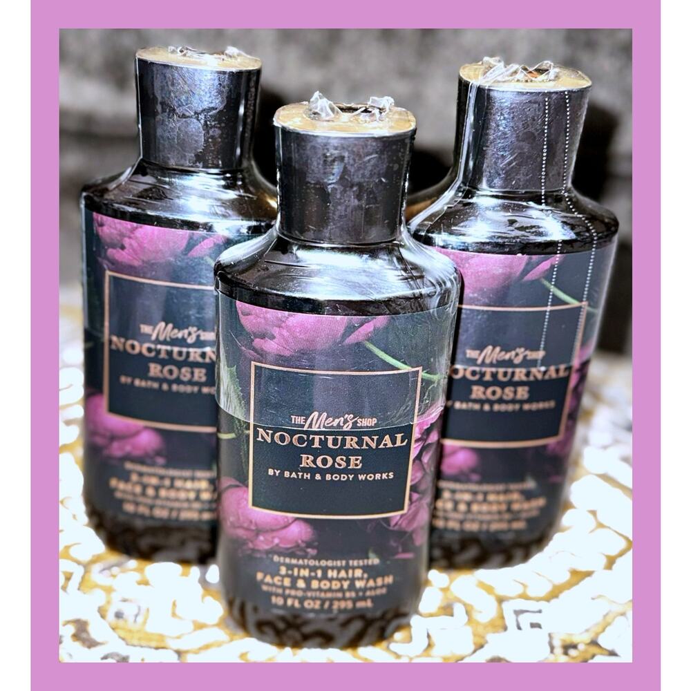 Bath & Body Works 10 oz Nocturnal Rose Men's 3-in-1 Hair Face Body Wash Gel x3